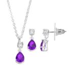 City Rox Cubic Zirconia Teardrop Pendant Necklace & Earring Set, Women's, Purple