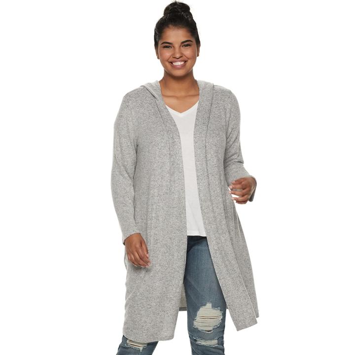Juniors' Plus Size Iz Byer Hooded Duster Cardigan, Teens, Size: 2xl, Light Grey