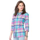 Petite Chaps Printed No-iron Shirt, Women's, Size: M Petite, Blue