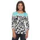 Petite Croft & Barrow&reg; Print Crewneck Tee, Women's, Size: L Petite, Dark Blue