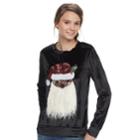 Juniors' Miss Chievous Sequin Santa Velour Sweatshirt, Teens, Size: Large, Black