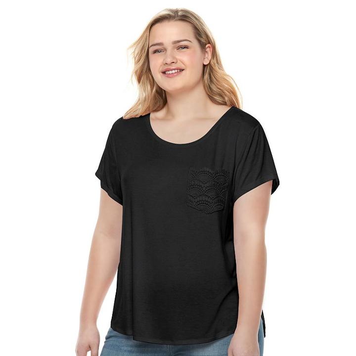 Juniors' Plus Size So&reg; Crochet Pocket Tee, Girl's, Size: 2xl, Black