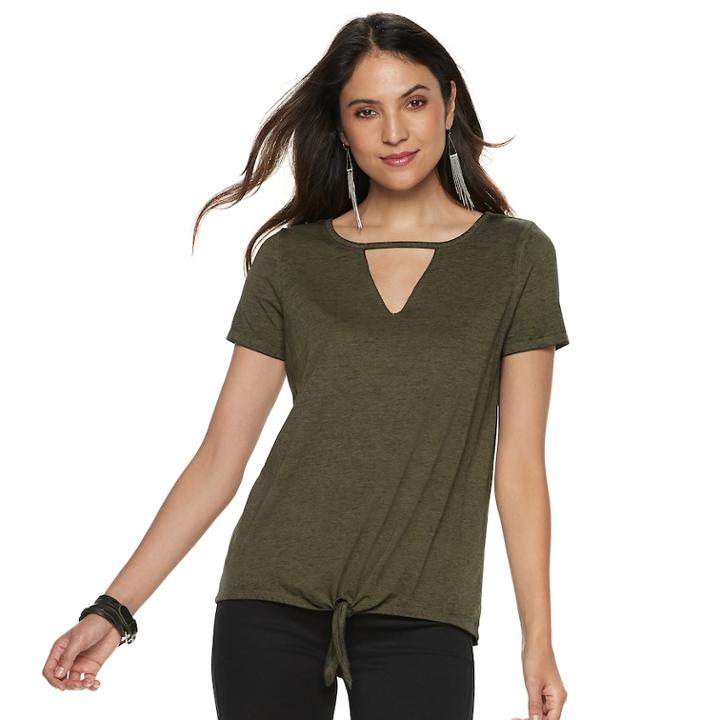 Women's Rock & Republic&reg; Cutout Tie Front Tee, Size: Xl, Green