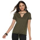 Women's Rock & Republic&reg; Cutout Tie Front Tee, Size: Xl, Green