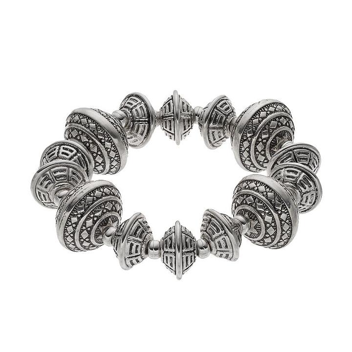 Dana Buchman Antiqued Saucer Bead Stretch Bracelet, Women's, Silver