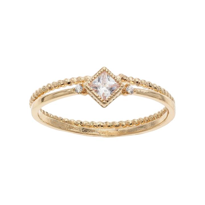 Lc Lauren Conrad Cubic Zirconia Square & Twisted Ring Set, Women's, Size: 7, Gold