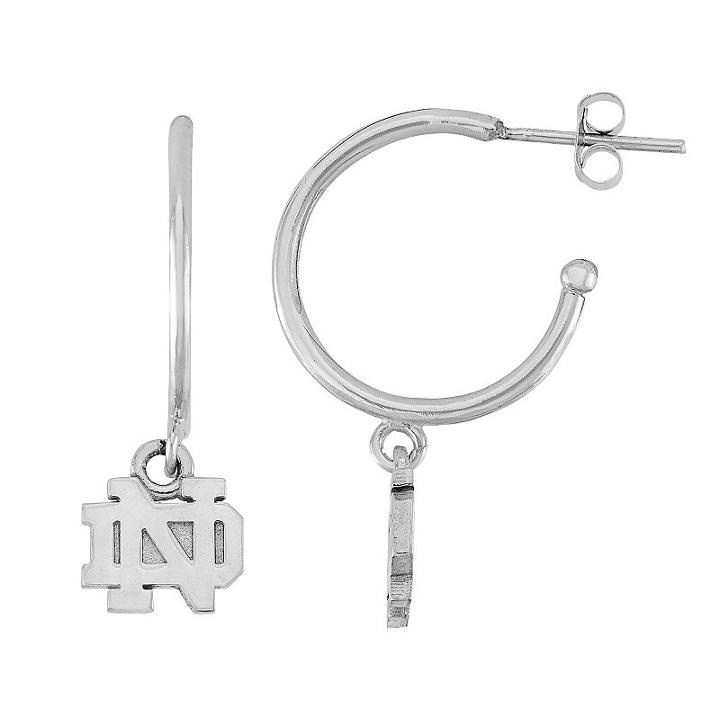 Dayna U Sterling Silver Notre Dame Fighting Irish Half Hoop Earrings, Women's, Grey