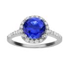 Sophie Miller Simulated Blue Sapphire And Cubic Zirconia Sterling Silver Halo Ring, Women's, Size: 7