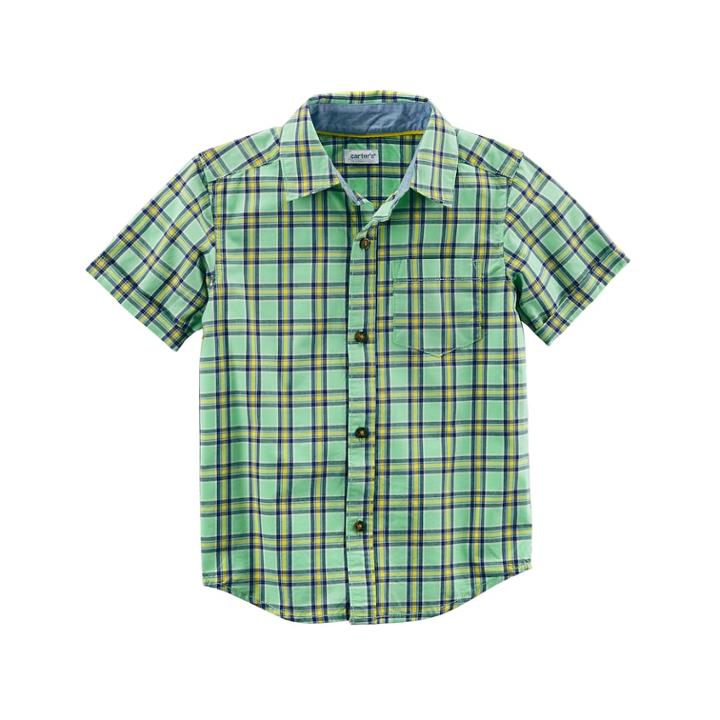 Boys 4-8 Carter's Woven Plaid Button-down Shirt, Size: 6, Green (mint)
