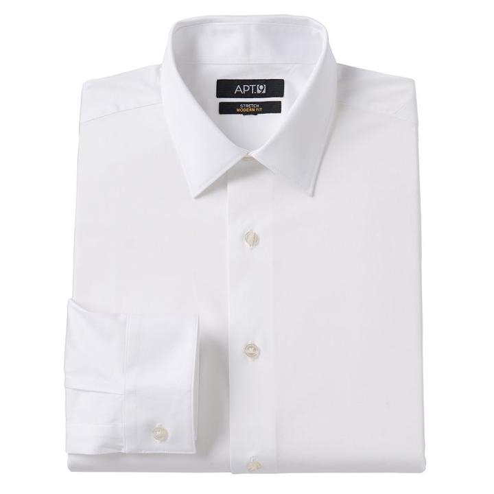 Men's Apt. 9&reg; Modern-fit Solid Stretch Spread-collar Dress Shirt, Size: 18 36/37, White