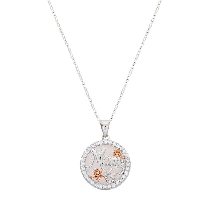 Hallmark Two Tone Sterling Silver Lab-created White Opal Mom Pendant, Women's, Size: 18