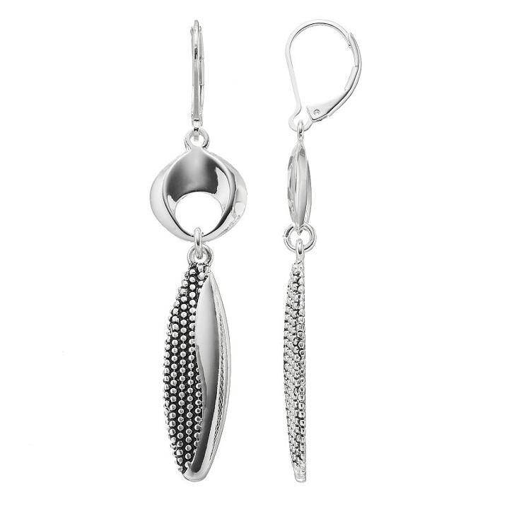 Dana Buchman Concave Hoop & Beaded Marquise Drop Earrings, Women's, Silver