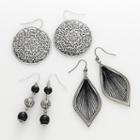 Mudd&reg; Silver Tone Filigree Disc, Bead Linear And Thread-wrapped Drop Earring Set, Women's, Black