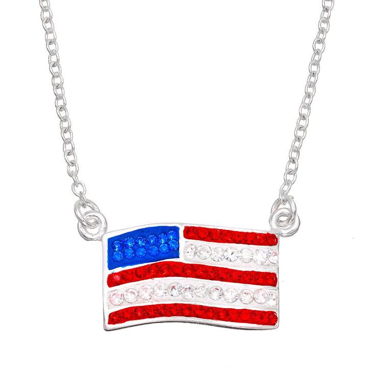 Crystal Silver-plated American Flag Necklace, Women's, Size: 18, Multicolor