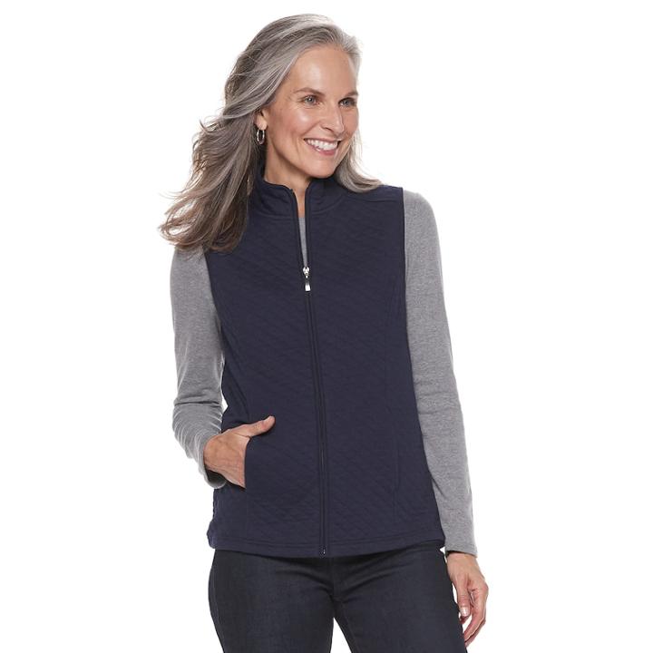 Women's Croft & Barrow&reg; Quilted Knit Vest, Size: Xs, Dark Blue