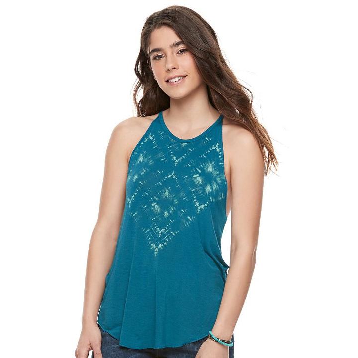 Juniors' Mudd&reg; Tie-dye Halter Tank, Girl's, Size: Large, Turquoise/blue (turq/aqua)