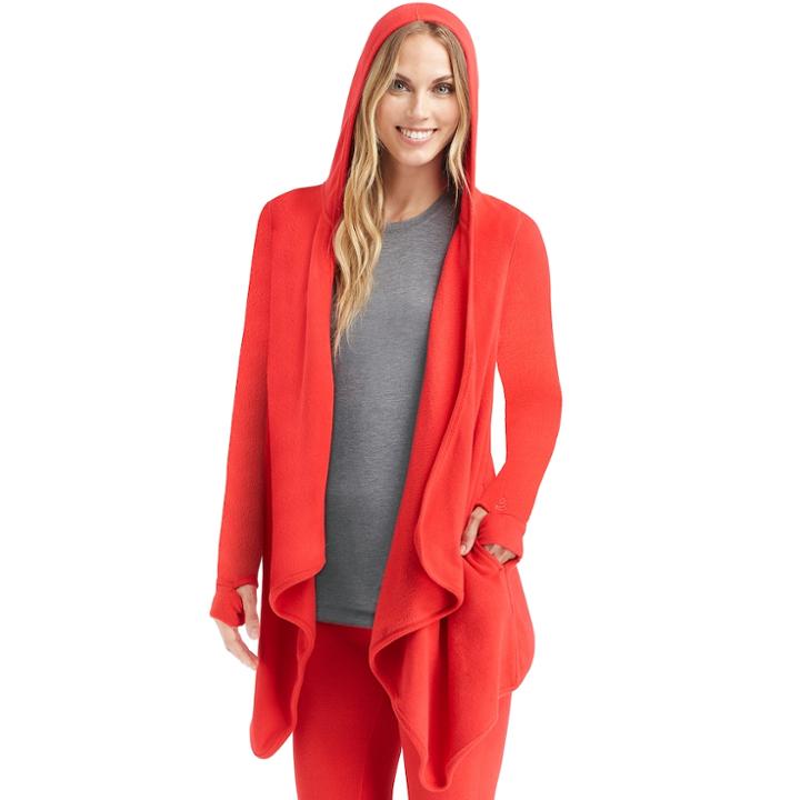 Women's Cuddl Duds Fleece Hooded Wrap Cardigan, Size: S-m, Red