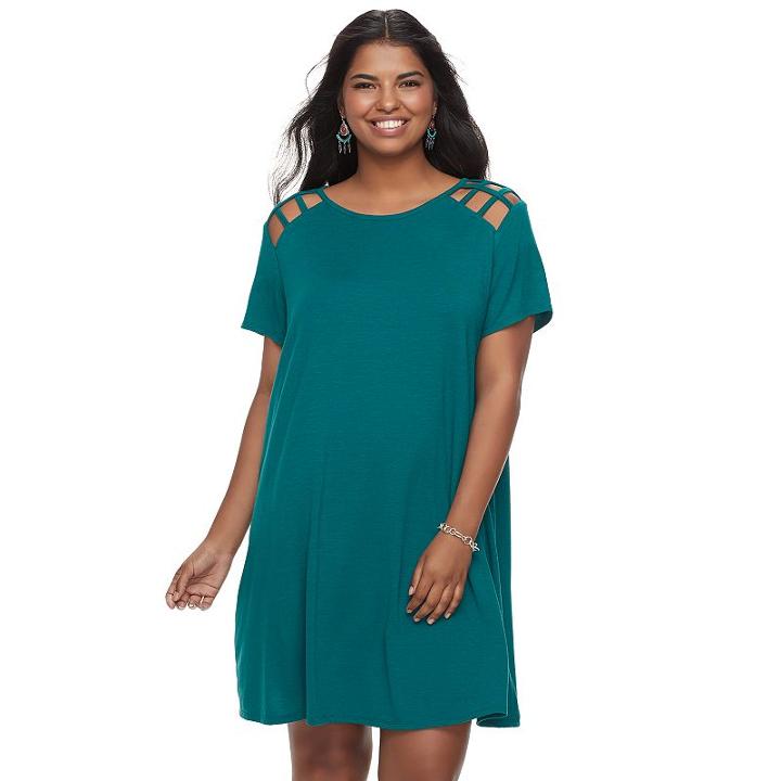 Juniors' Plus Size Speechless Lattice Shoulder Shift Dress, Teens, Size: 2xl, Green Oth