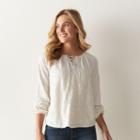 Women's Sonoma Goods For Life&trade; Eyelet Lace-up Peasant Top, Size: Small, Natural