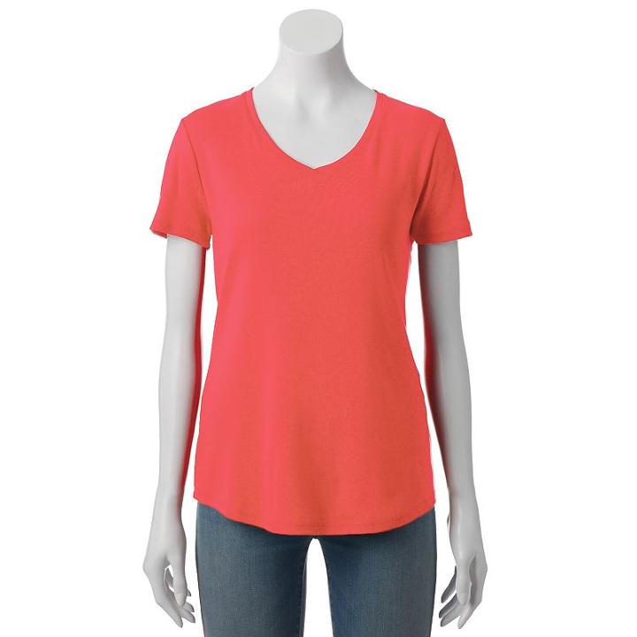 Women's Croft & Barrow Solid V-neck Tee, Size: Medium, Lt Orange