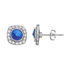 Brilliance Silver Plated Square Halo Stud Earrings With Swarovski Crystals, Women's, Blue