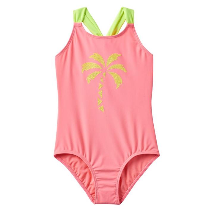 Girls 4-6x So&reg; Glitter Palm Tree Racerback One-piece Swimsuit, Girl's, Size: Xs (5/6), Lt Orange