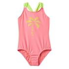 Girls 4-6x So&reg; Glitter Palm Tree Racerback One-piece Swimsuit, Girl's, Size: Xs (5/6), Lt Orange