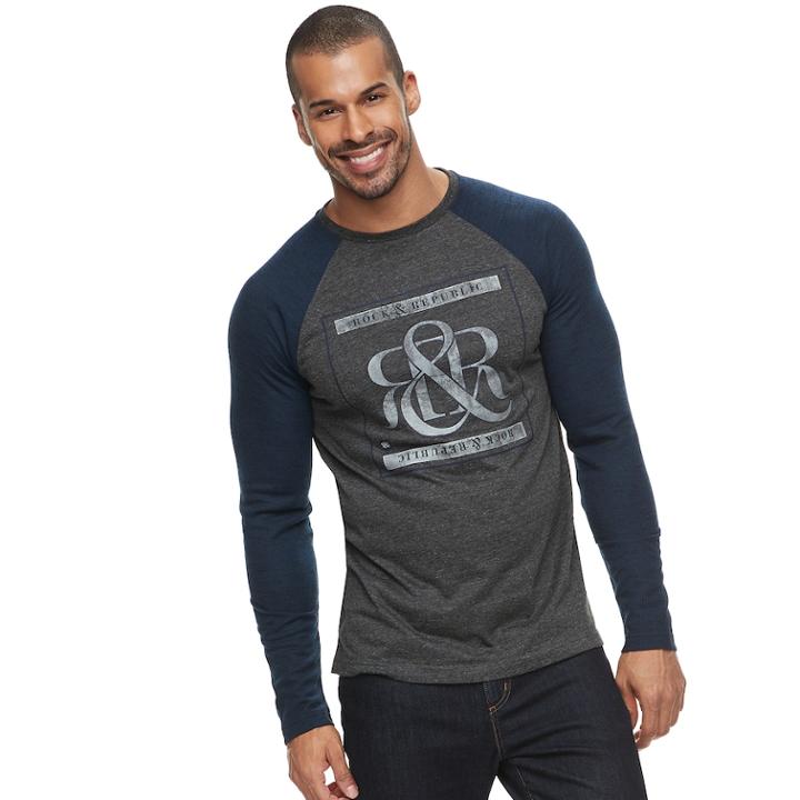 Men's Rock & Republic Graphic Raglan Thermal Tee, Size: Large, Dark Blue