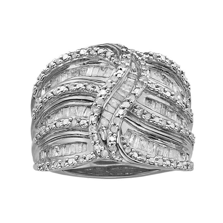 Sterling Silver 1-ct. T.w. Diamond Wave Ring, Women's, Size: 8, White