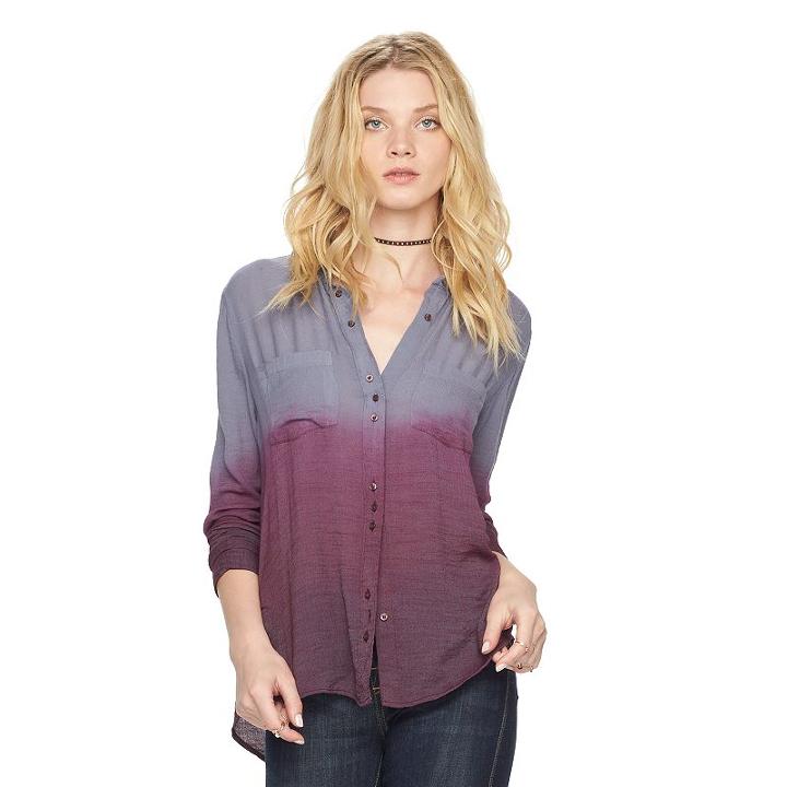 Women's Rock & Republic&reg; Dip-dyed Gauze Shirt, Size: Large, Med Grey
