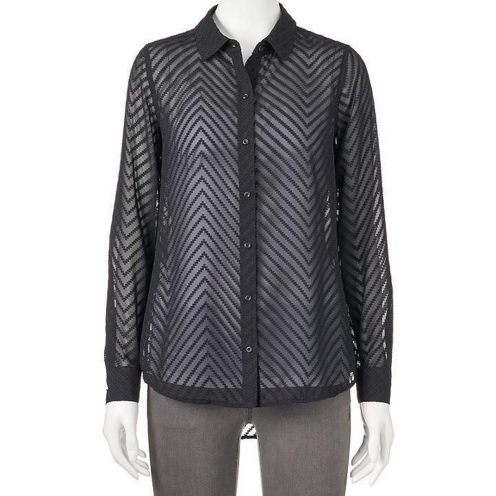 Apt. 9&reg; Textured Chevron Blouse - Women's, Size: Small, Black