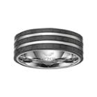 Lynx Men's Striped Stainless Steel & Carbon Fiber Ring, Size: 11, Grey