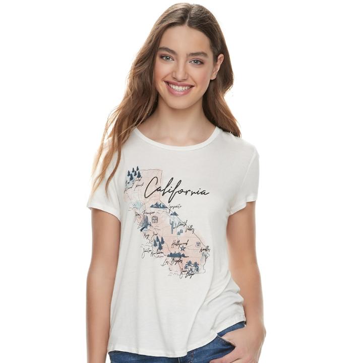 Juniors' About A Girl Sketchy Map State Tee, Size: Small, White