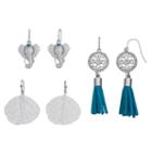 Elephant, Leaf & Blue Tassel Drop Earring Set, Women's, Turq/aqua