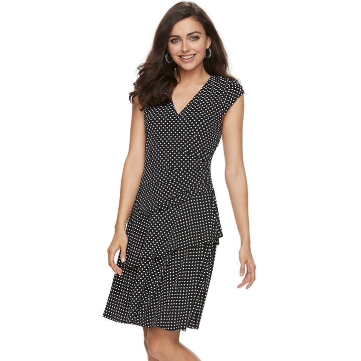 Women's Elle&trade; Print Ruffle Faux-wrap Dress, Size: Medium, Grey (charcoal)