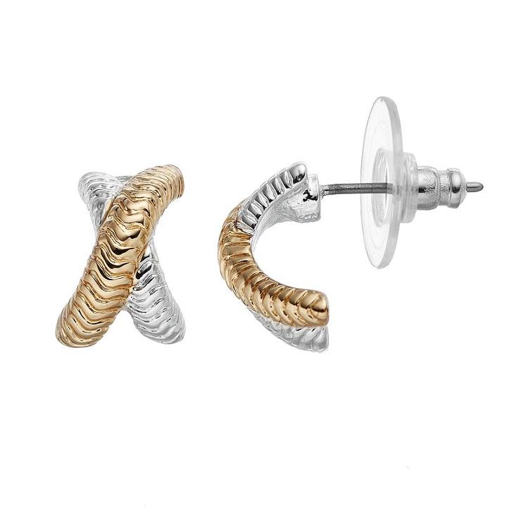 Napier Two Tone Textured Crisscross Half Hoop Earrings, Women's, Multicolor