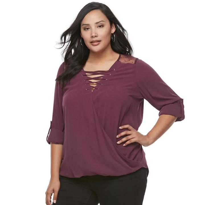 Plus Size Rock & Republic&reg; Lace-up Top, Women's, Size: 1xl, Purple