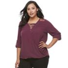Plus Size Rock & Republic&reg; Lace-up Top, Women's, Size: 1xl, Purple