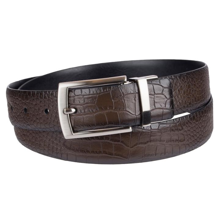 Men's Croft & Barrow&reg; Reversible Feather-edge Faux-crocodile Dress Belt, Size: 44, Dark Brown