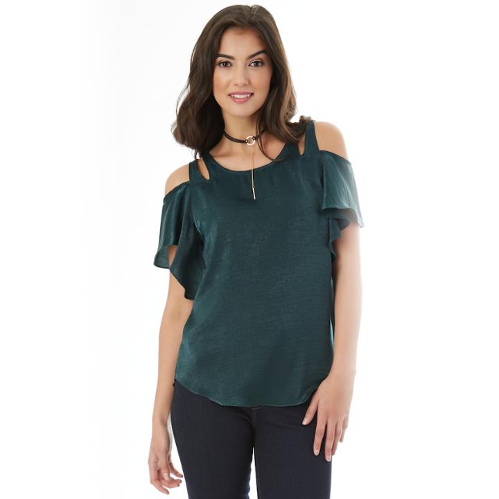 Juniors' Iz Byer California Satin Cold Shoulder Top, Teens, Size: Small, Dark Green
