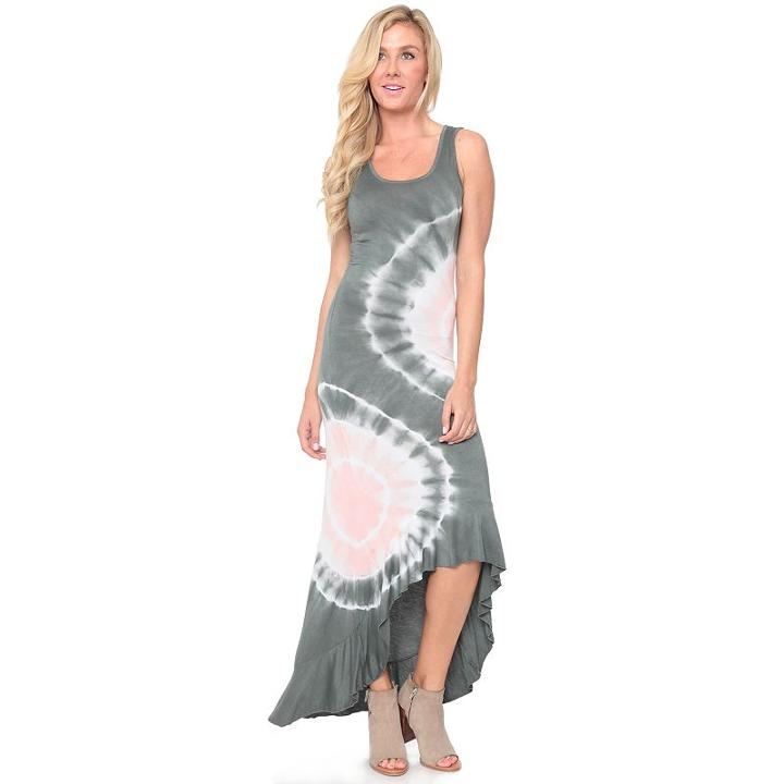 Women's White Mark Tie-dye High-low Maxi Dress, Size: Large, Grey