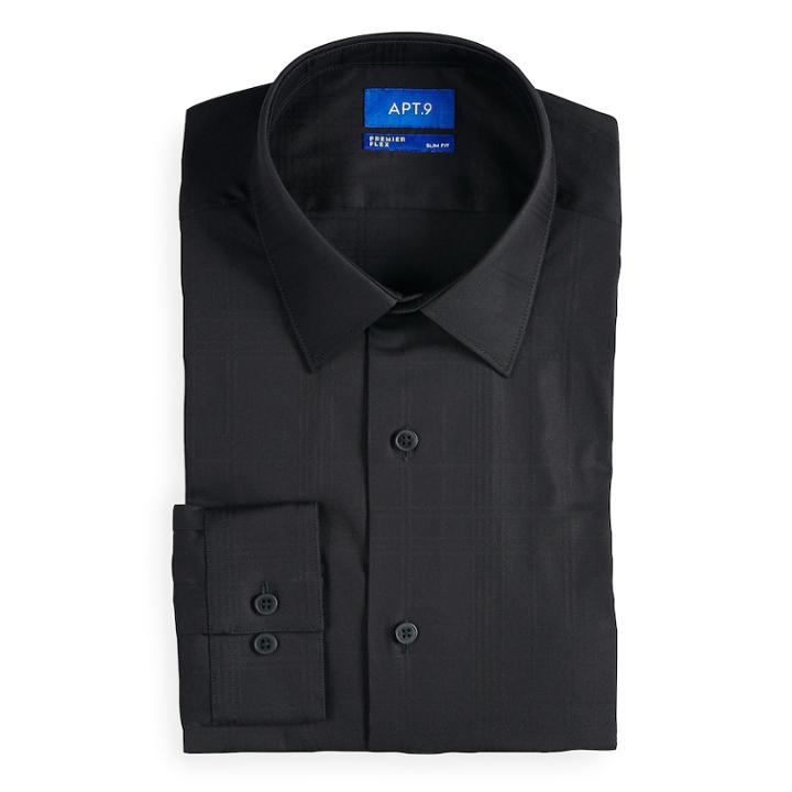 Men's Apt. 9&reg; Slim-fit Premier Flex Collar Stretch Dress Shirt, Size: 17.5-32/33, Black