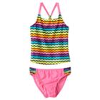 Girls 4-16 So&reg; Rainbow Waves 2-pc. Racerback Tankini Swimsuit Set, Girl's, Size: 6x, Pink
