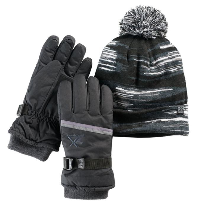Boys 4-18 Zeroxposur Equinox Hat & Gloves Set, Size: L-xl, Black