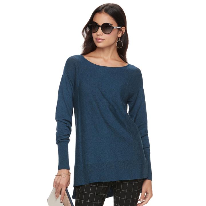 Women's Elle&trade; Bow Accent Tunic Sweater, Size: Small, Turquoise/blue (turq/aqua)