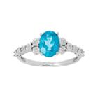 10k White Gold Aquamarine & Diamond Accent Oval Ring, Women's, Size: 8, Blue