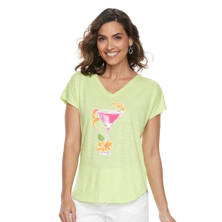 Women's Caribbean Joe Graphic Tee, Size: Large, Lt Green