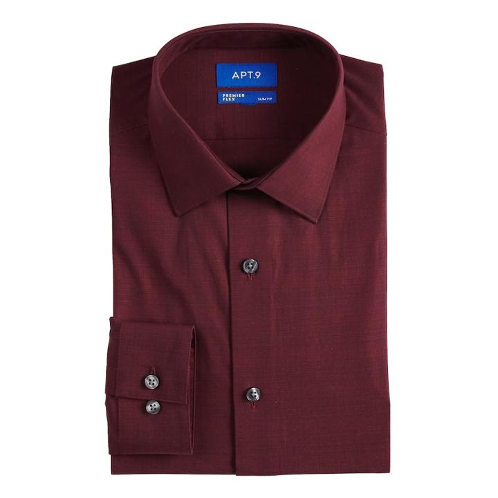 Men's Apt. 9&reg; Slim-fit Premier Flex Collar Stretch Dress Shirt, Size: 17-34/35, Dark Red