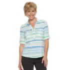 Women's Cathy Daniels Striped Roll-tab Shirt, Size: Small, Green