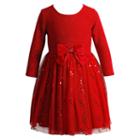 Girls 4-6x Youngland Glitter Sequined Mesh Dress, Girl's, Size: 4, Red